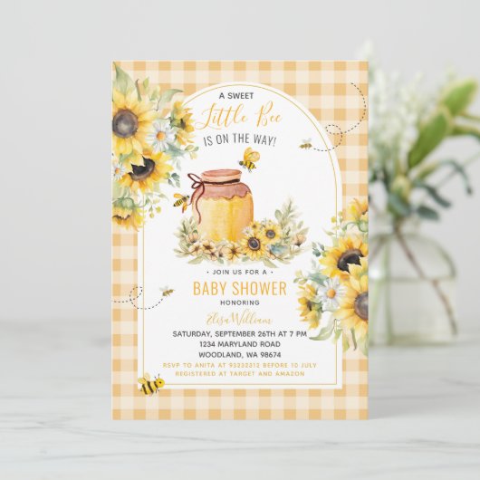 Zonnebloem Little Bee is op de weg Baby shower Kaart (Staand voorkant)