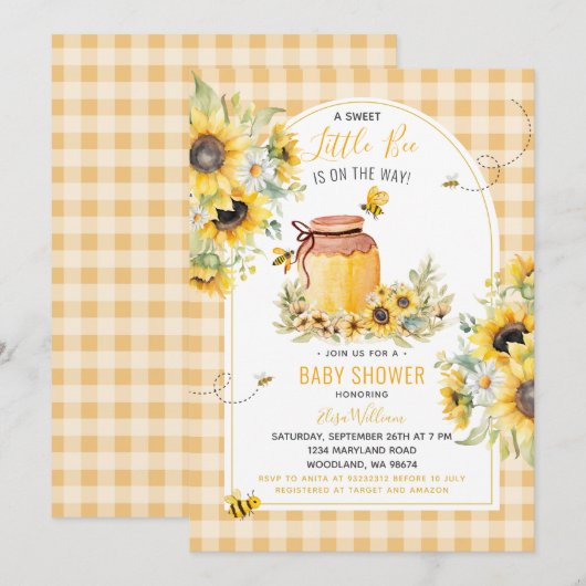 Zonnebloem Little Bee is op de weg Baby shower Kaart (Voorkant / Achterkant)