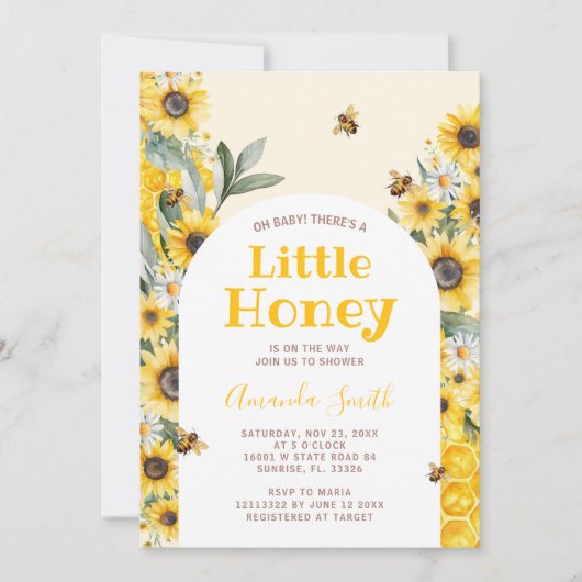 Zonnebloem Little Honey Bee Baby shower Kaart (Voorkant)