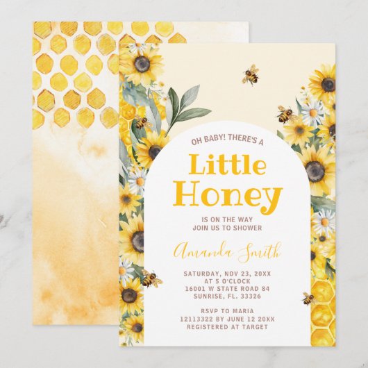 Zonnebloem Little Honey Bee Baby shower Kaart (Voorkant / Achterkant)