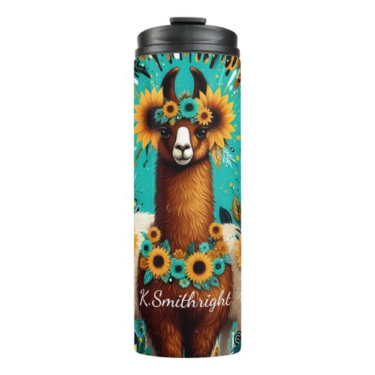 Zonnebloem Llama Trio Levendig Patroon Thermosbeker (Voorkant)