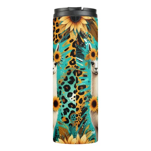 Zonnebloem Llama Trio Levendig Patroon Thermosbeker (Achterkant)