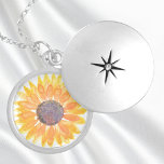 Zonnebloem Locket Ketting<br><div class="desc">Dit botanische ketting is versierd met een gele waterverf zonnebloem. Originele Waterverf © Michele Davies.</div>