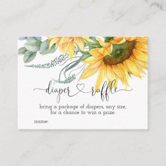 Zonnebloem Luier Raffle voor Baby shower Informatiekaartje (Voorkant)