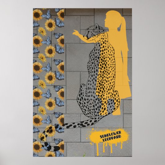 Zonnebloem Luipaard Graffiti Street Art Pop Cultuu Poster (Voorkant)