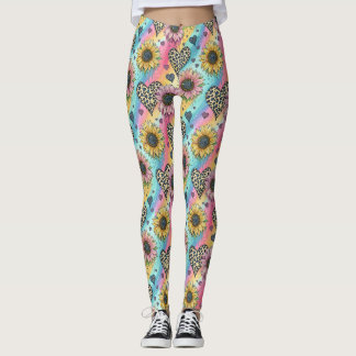 Zonnebloem & Luipaard Hart Regenboog Leggings