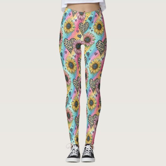 Zonnebloem & Luipaard Hart Regenboog Leggings (Voorkant)