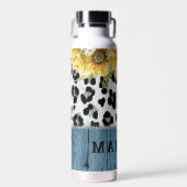 Zonnebloem Luipaardprint Rustieke Chic Naam Waterfles (Voorkant)