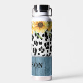 Zonnebloem Luipaardprint Rustieke Chic Naam Waterfles (Achterkant)