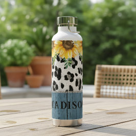 Zonnebloem Luipaardprint Rustieke Chic Naam Waterfles