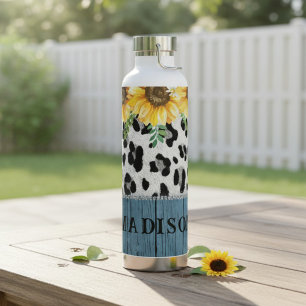 Zonnebloem Luipaardprint Rustieke Chic Naam Waterfles