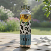 Zonnebloem Luipaardprint Rustieke Chic Naam Waterfles