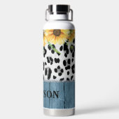 Zonnebloem Luipaardprint Rustieke Chic Naam Waterfles (Achterkant)