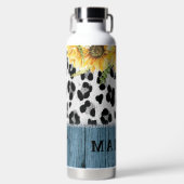 Zonnebloem Luipaardprint Rustieke Chic Naam Waterfles (Voorkant)