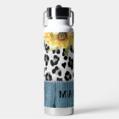 Zonnebloem Luipaardprint Rustieke Chic Naam Waterfles (Voorkant)