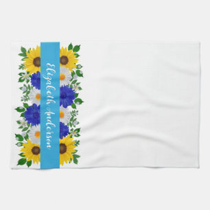 Zonnebloem Madeliefje Blauwe Bloemen Theedoek