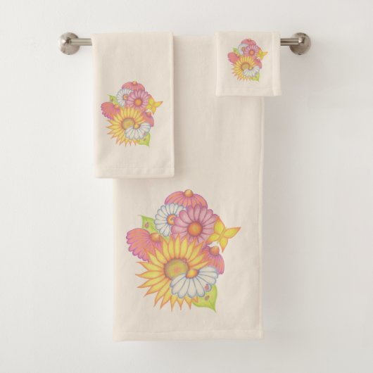 Zonnebloem Madeliefje Handdoekenset Bad Handdoek (Insitu)