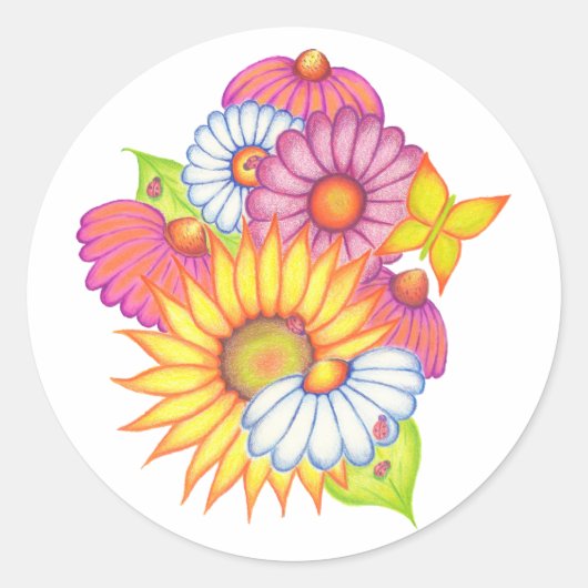 Zonnebloem Madeliefje Lieveheersbeestje Sticker (Voorkant)