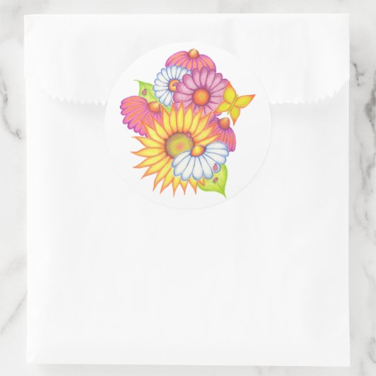 Zonnebloem Madeliefje Lieveheersbeestje Sticker (Tas)