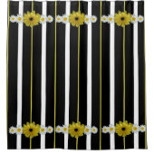 Zonnebloem, madeliefjes en strepen douchegordijn (Voorkant)