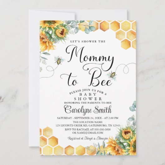 Zonnebloem Mama naar Bee Baby shower Uitnodiging (Voorkant)