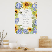 Zonnebloem Mama naar Bee Bumblebee Blue Hydrangeas Poster (Keuken)