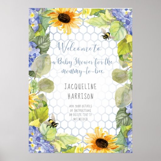 Zonnebloem mammie tot bee Bumblebee Blue Hydrangea Poster (Voorkant)