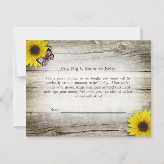 Zonnebloem Mam's Belly Size Baby shower Game | Roz Kaart (Voorkant)