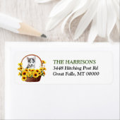 Zonnebloem mand Siberische Husky Puppy Etiket (Insitu)