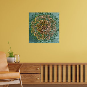 Zonnebloem Mandala Natuur Lover Zonnebloemen Flora Poster