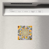 Zonnebloem Mandala Vierkante Magneet (Insitu (Vaatwasser))