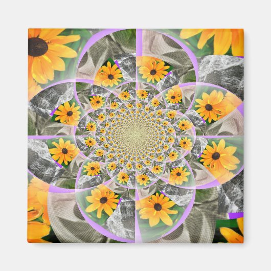 Zonnebloem Mandala Vierkante Magneet (Voorkant)