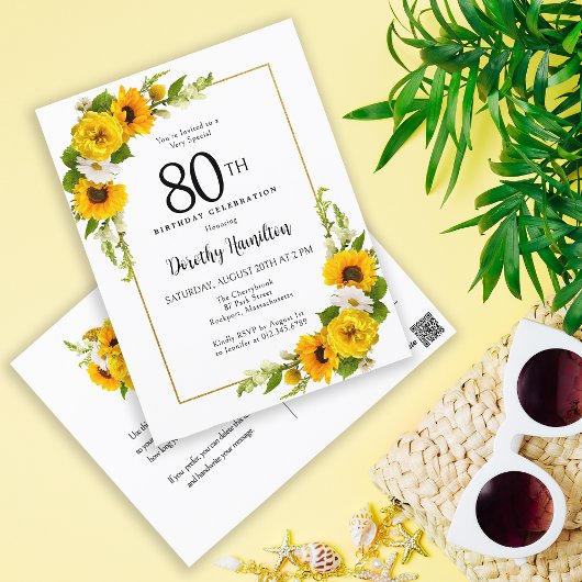 Zonnebloem Margriet 80ste Verjaardagsfeest Uitnodi Briefkaart