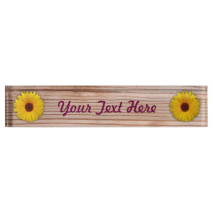 Zonnebloem Marigold op Rustic Wooden Boards Naambordje