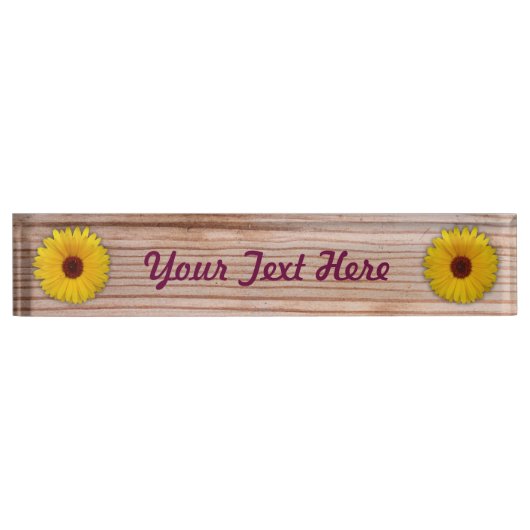 Zonnebloem Marigold op Rustic Wooden Boards Naambordje (Voorkant)