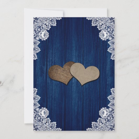 Zonnebloem Marine Blauw Hout Kant Mason Jar Weddin Kaart (Achterkant)