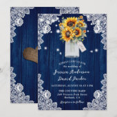 Zonnebloem Marine Blauw Hout Kant Mason Jar Weddin Kaart (Voorkant / Achterkant)