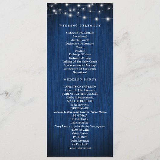 Zonnebloem Marine Blauw Mason Jar Bloemen Bruiloft Programmakaart (Achterkant)