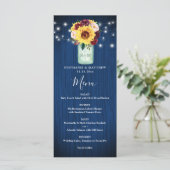 Zonnebloem Marine Blauw Mason Jar Lights Bruiloft  Menu (Staand voorkant)