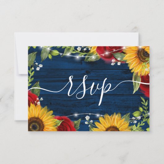 Zonnebloem Marine Blauw Rood Rose Rustiek Hout Bru RSVP Kaartje (Achterkant)