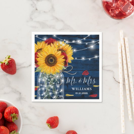 Zonnebloem Marine Blauw Rood Rose Rustiek Hout Bru Servet (Insitu)