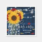 Zonnebloem Marine Blauw Rood Rose Rustiek Hout Bru Servet (Voorkant)