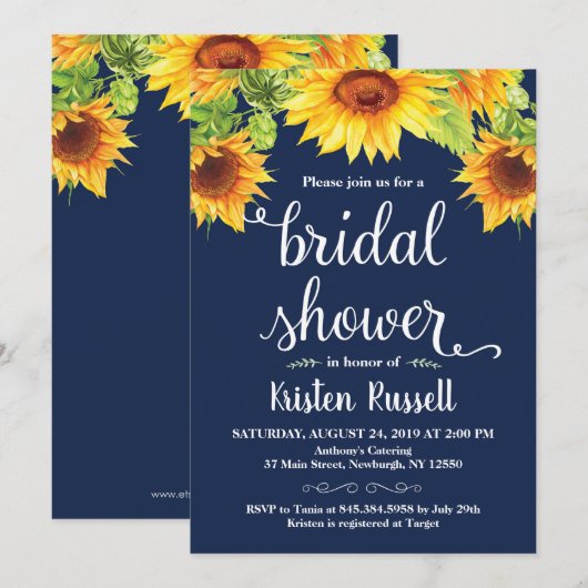 Zonnebloem Marine Bruiloftsontbijt Kaart (Voorkant / Achterkant)