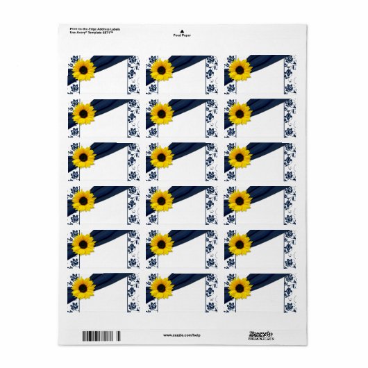 Zonnebloem Marine Damask Bruiloft Leeg Adres Label (Full Sheet)