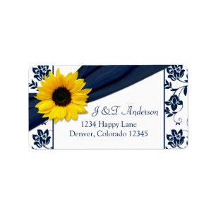 Zonnebloem Marine Damask Bruiloft Retouradres Labe Etiket