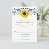 Zonnebloem Marineblauw Geel Bloem Bruiloft RSVP (Staand voorkant)