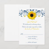Zonnebloem Marineblauw Gele Bloemige Trouw RSVP (Voorkant / Achterkant)