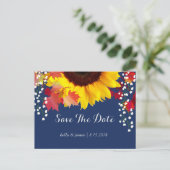 Zonnebloem Marineblauwe Save The Date Kaarten (Staand voorkant)