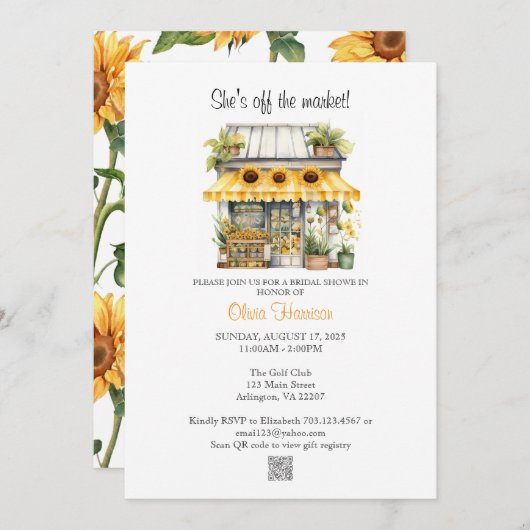 Zonnebloem Markt Bruids Douche Uitnodiging - Ze is (Voorkant / Achterkant)