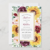 Zonnebloem Marsala Herfst Bourgogne Gouden Bruilof Kaart (Voorkant)